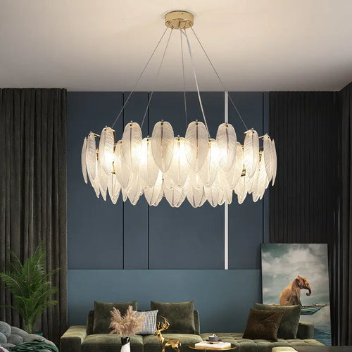 lustre de luxe moderne en plumes et verre métallique - vue 3 sur 11