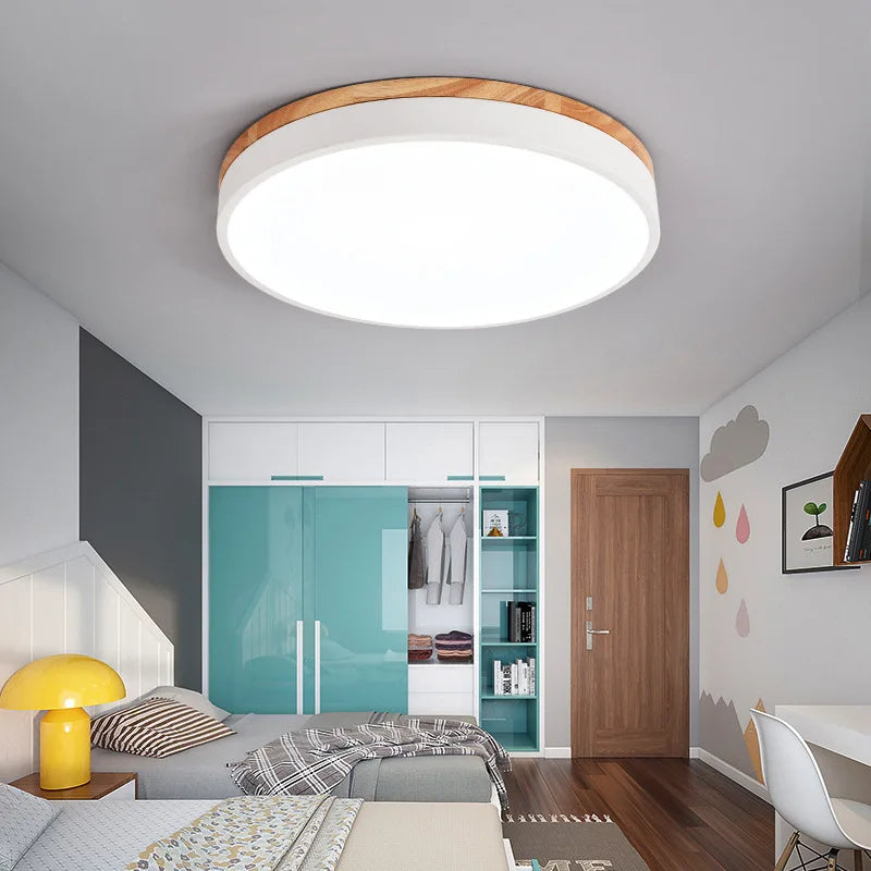 Rond 7 couleurs nordique LED plafonniers pour salon chambre plafonniers en bois 3 lumières couleur réglable couloir balcon