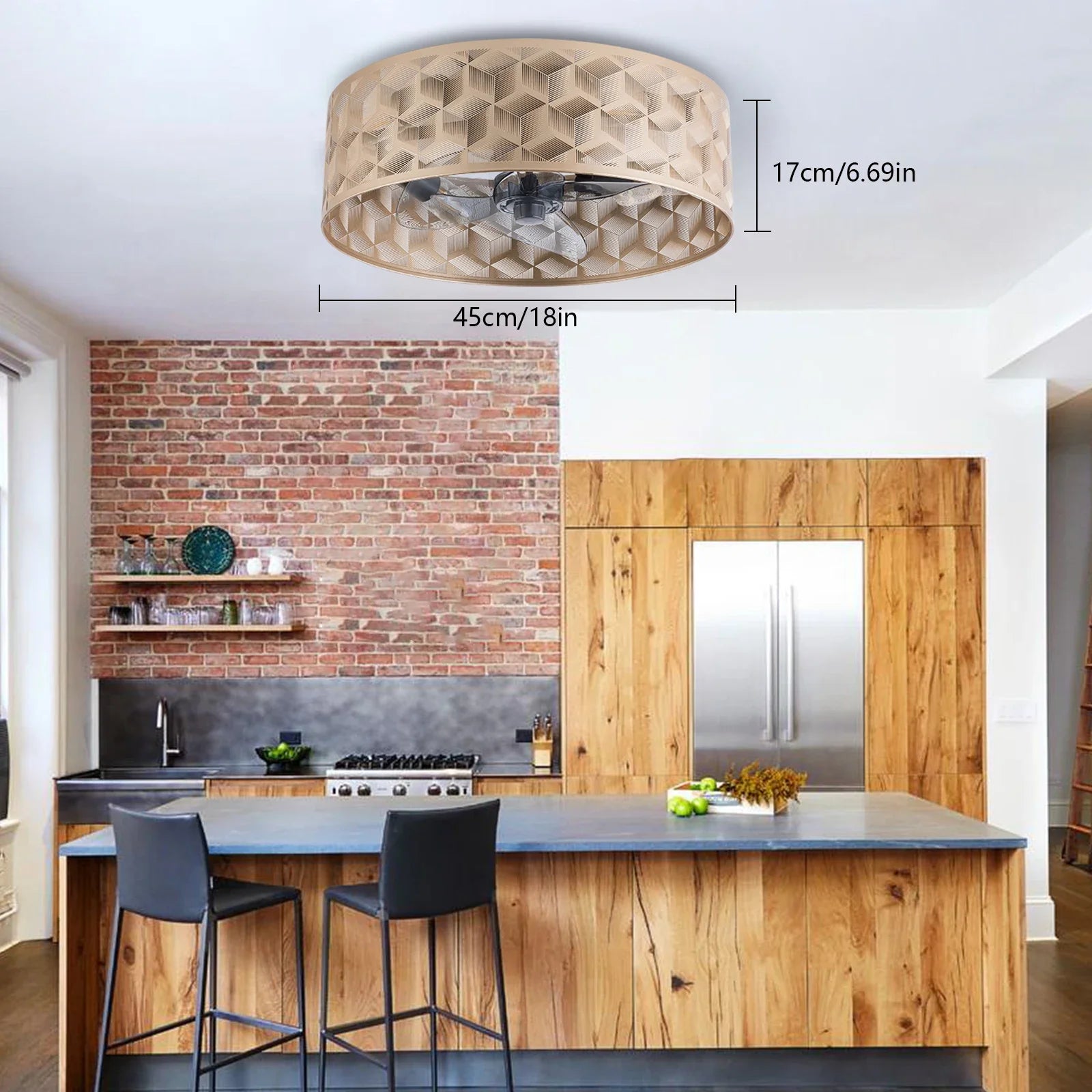 ventilateur de plafond encastré avec éclairage et télécommande - vue 4 sur 7