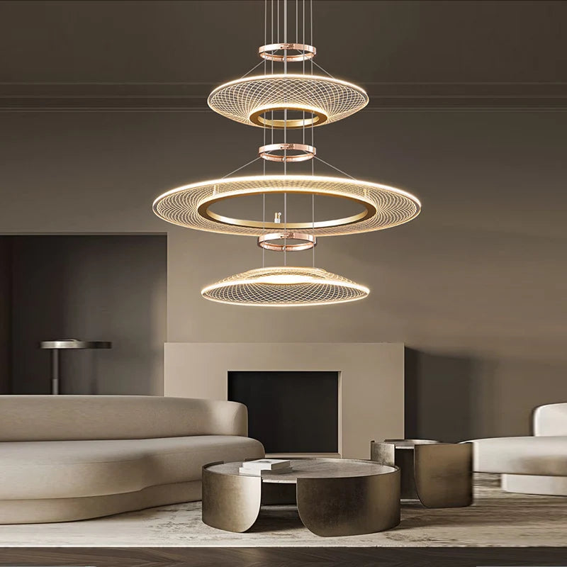 Lustre anneaux design pour salon double pour cuisine île hôtel Restaurant LED