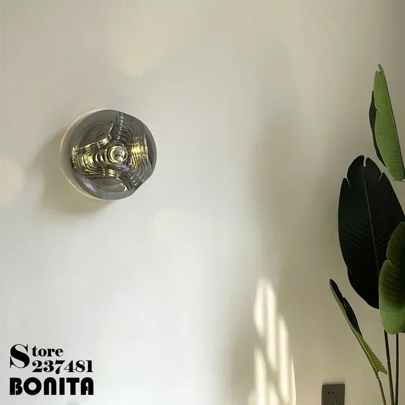 applique murale ronde en verre effet d'eau rétro - vue 4 sur 9