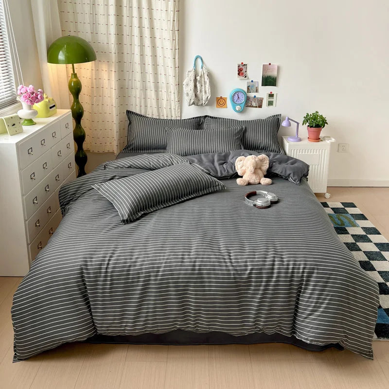 housse de couette rayée douce plusieurs tailles disponibles