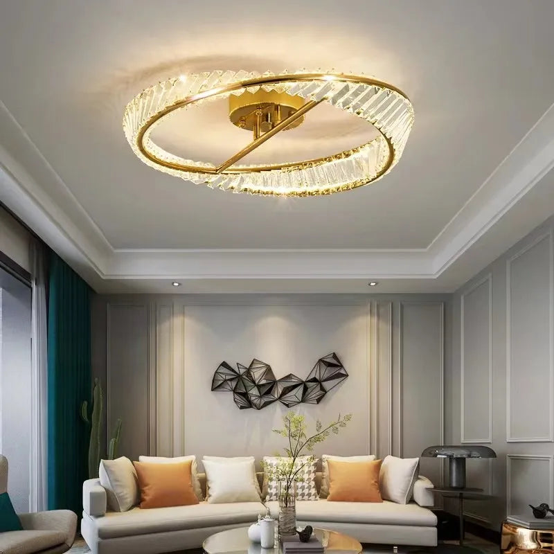 lustre moderne en or avec anneaux en cristal led - vue 4 sur 9