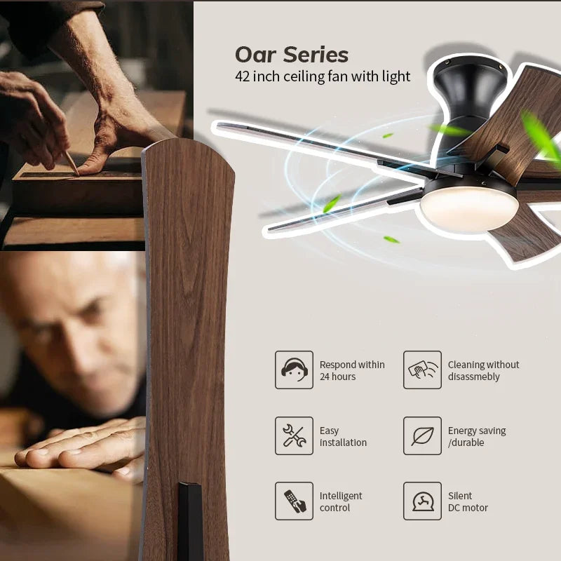 ventilateur de plafond moderne en bois avec télécommande et lumière - vue 4 sur 8