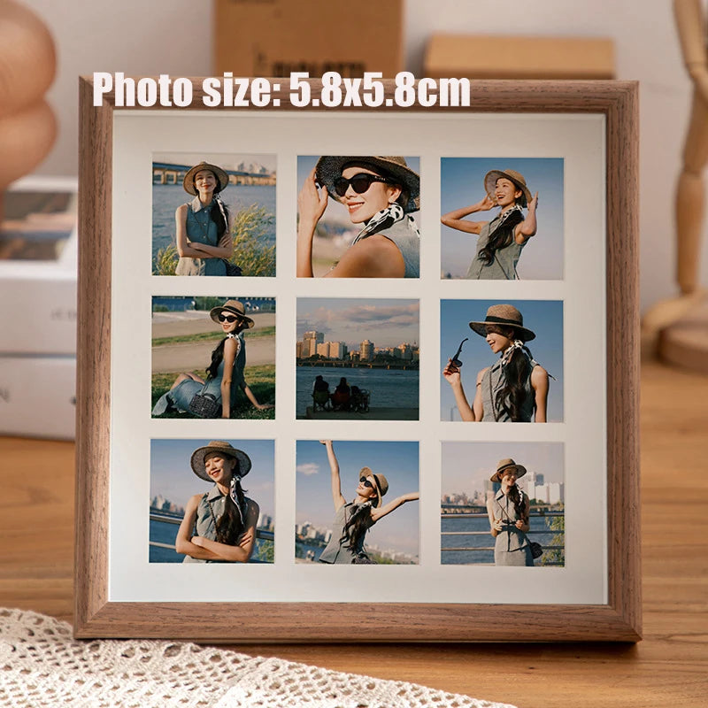 Cadre photo en bois naturel avec lumière LED et loquet – Cadre photo multiple – pour décoration murale et la maison – Cadres de collage pour mur