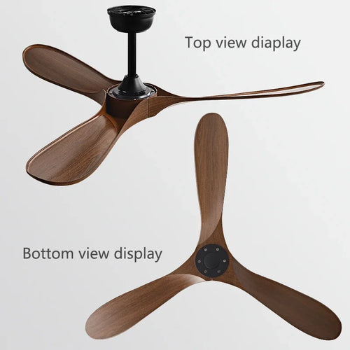 ventilateur de plafond industriel vintage en bois sans lumière télécommandé - vue 3 sur 11
