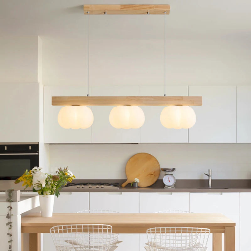 suspension moderne en bois naturel lustre en forme de coton - vue 5 sur 11
