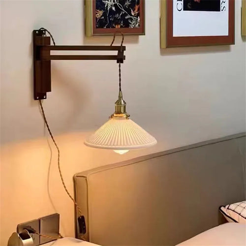 applique murale japonaise en bois rétro avec abat-jour en céramique - vue 5 sur 17