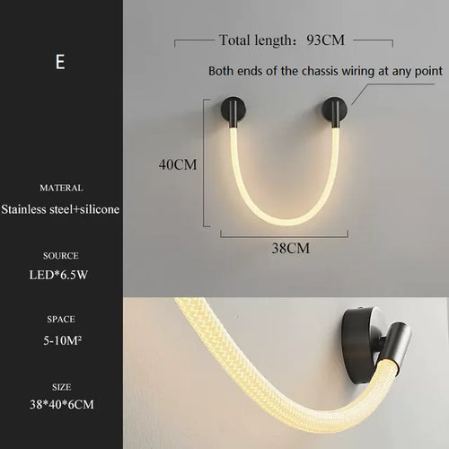 applique murale led minimaliste en fibre tissée en silicone souple - vue 15 sur 18