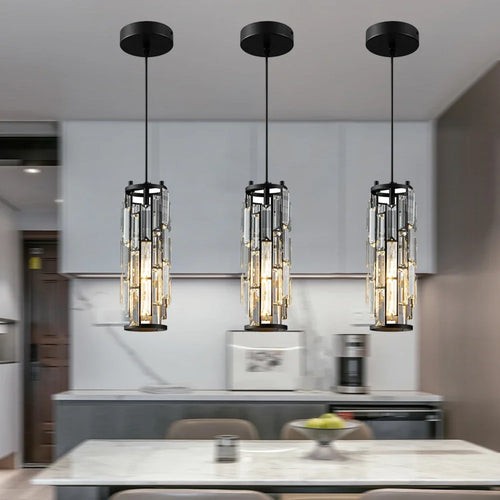 Suspension moderne Mini lustres en cristal luminaire réglable pour îlot de cuisine salle à manger chambre noir chrome 3 lumières