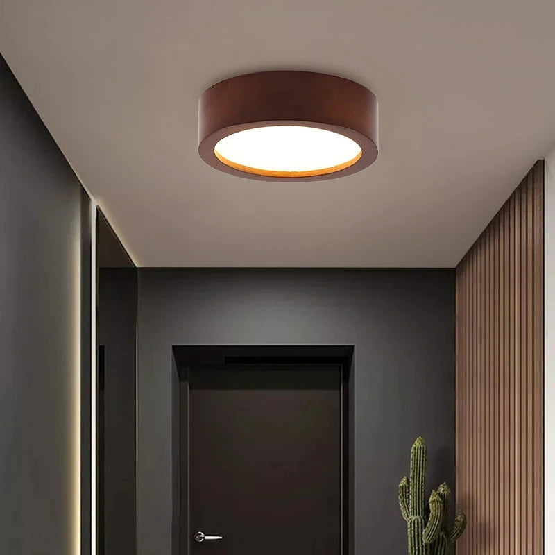 Plafonnier led design nordique en bois naturel montée en surface - vue 4 sur 10