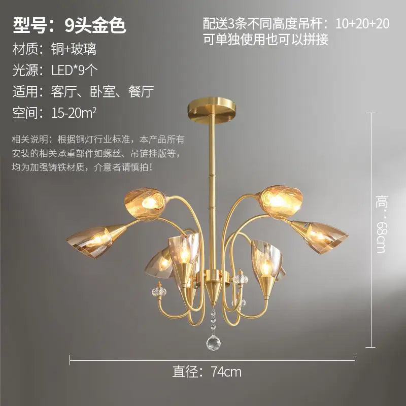 lustre en cristal nordique luxe moderne rétro éclairage décoratif - vue 13 sur 14