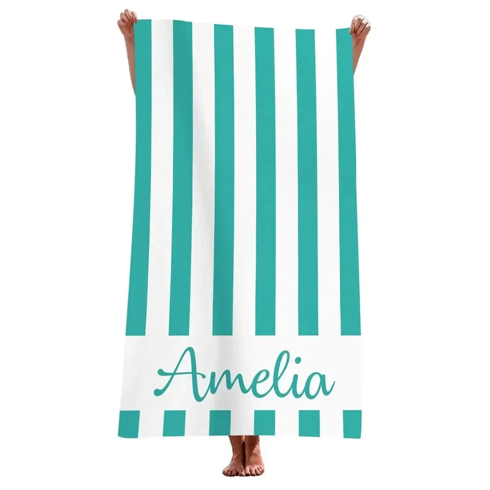 Serviette de plage rayée personnalisée microfibre prénom géométrique - vue 5 sur 5