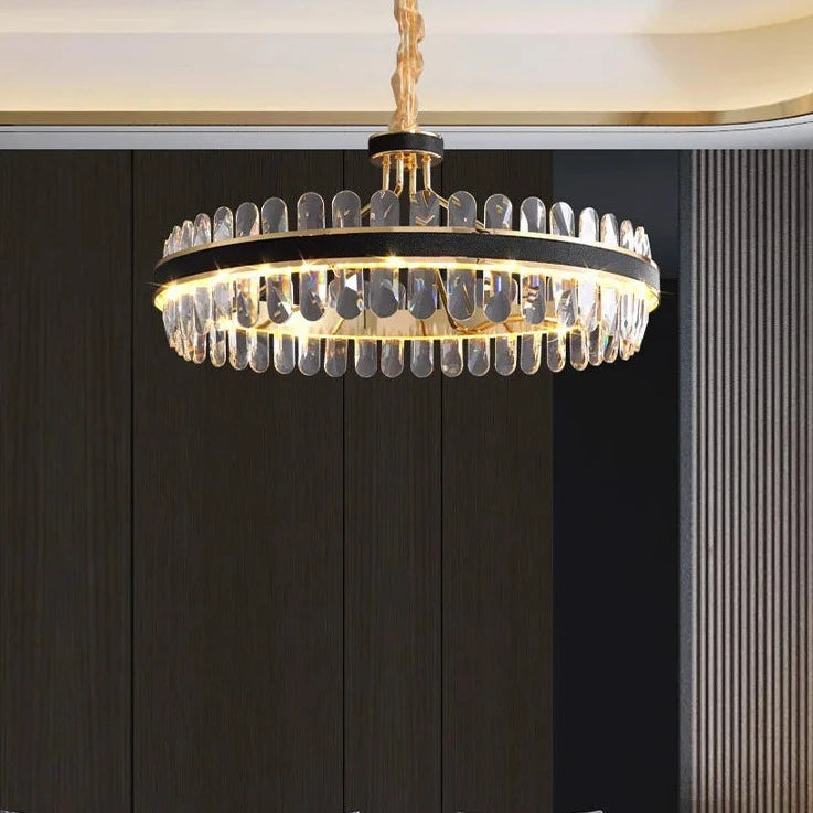 lustre en cuir led cristal luxueux rond suspendu moderne