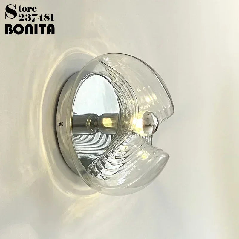 applique murale ronde en verre effet d'eau rétro - vue 3 sur 9