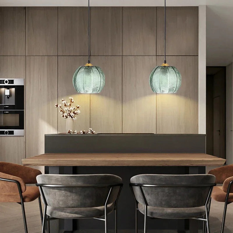 suspension Nordique moderne LED rayé verre pour salle à manger cuisine île chevet décor à la maison - vue 5 sur 10