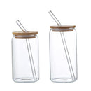 Tasse verre borosilicate forme canette couvercle bambou paille