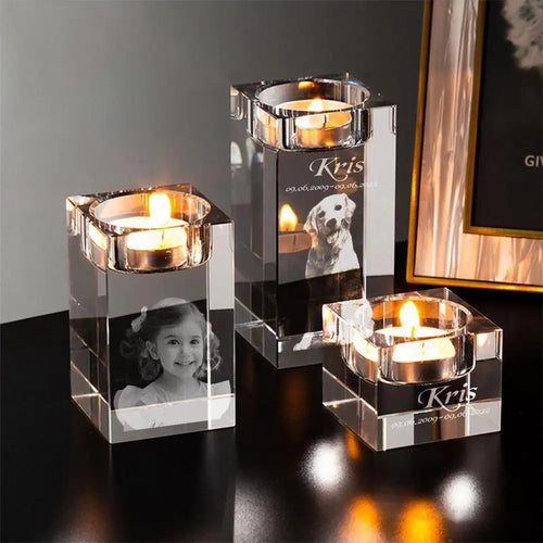bougeoir en cristal avec photo personnalisée pour dîner romantique - vue 3 sur 11