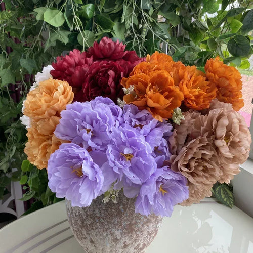 bouquet de sept pivoines en soie pour décoration intérieure et mariage - vue 5 sur 12