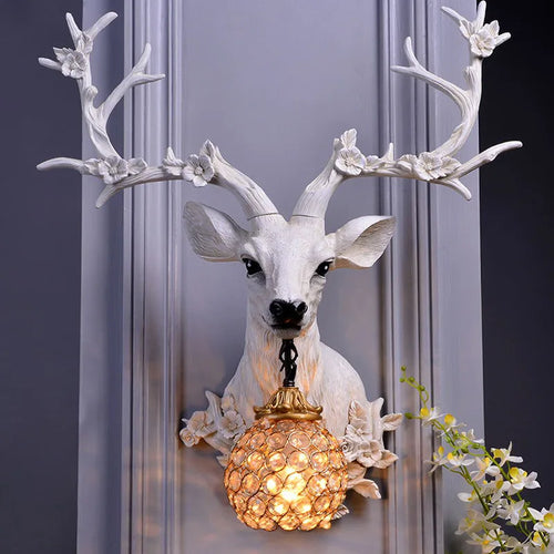 lampe de cerf vintage en résine avec abat-jour de luxe - vue 2 sur 6
