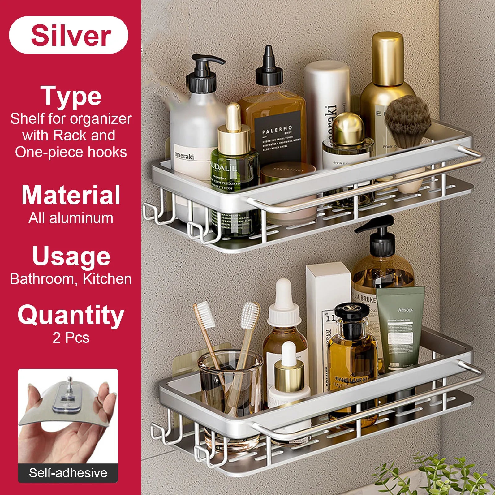 etagère murale sans perçage pour rangement de salle de bain et cuisine - vue 18 sur 30