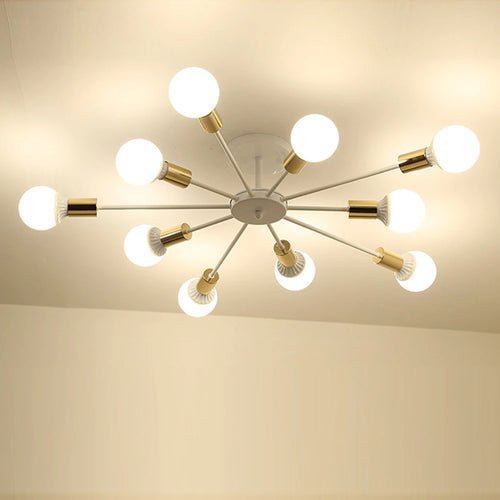 lustre industriel moderne avec tiges multiples en fer et bois - vue 14 sur 16
