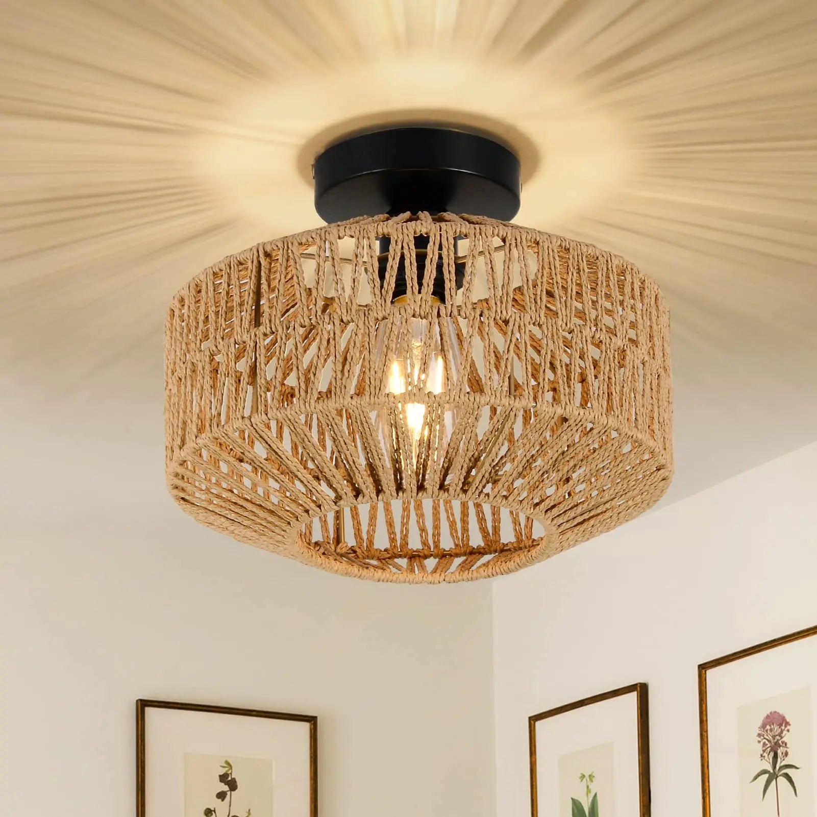 Plafonniers Rotin E27 Ampoules Lustre Luminaire Tissé À La Main Lampe Celing Lampe Encastrée Pour Couloir Chambre Cuisine - vue 2 sur 7