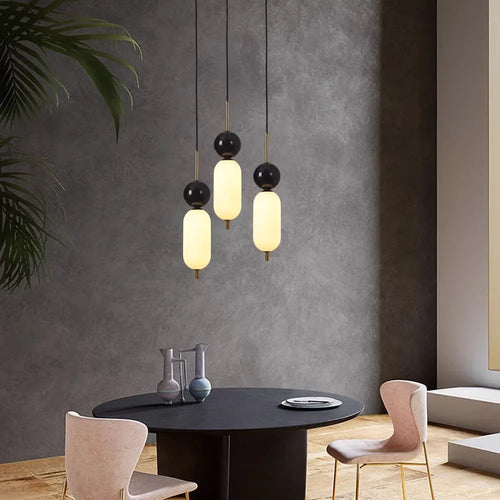 lustre led en boule de marbre naturel acrylique fil réglable - vue 2 sur 7