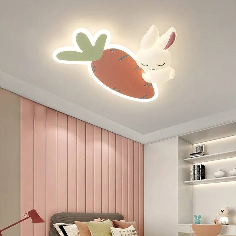 Mignon enfants chambre plafonniers LED blanc lapin lumière Simple dessin animé princesse chambre petite fille chambre décor plafonniers - vue 4 sur 10