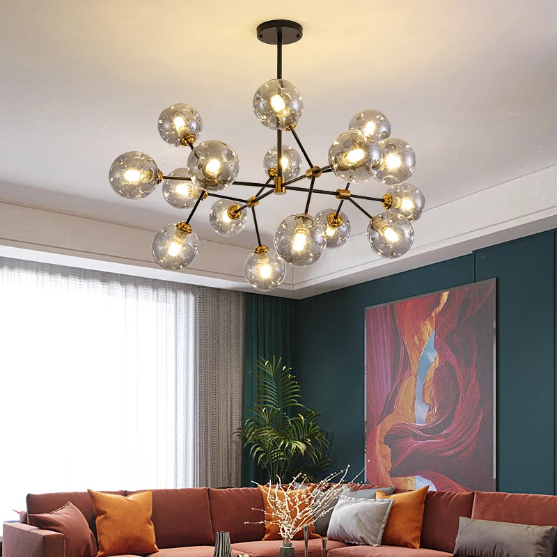 Modern minimalist kitchen, family, bedroom, dining-room, droplight attic luxury glass bubbles molecular droplight - vue 4 sur 9