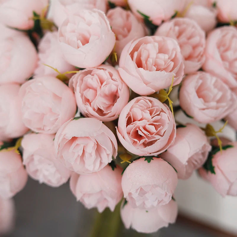 bouquet de 27 roses et pivoines artificielles en soie décoratives - vue 6 sur 12