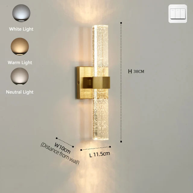 Modern Up and Down Wall Lamp for Home Bedroom Bedside Living Room Aisle Hallway Stair Wall Sconce Light 10W 110V 220V  Gold