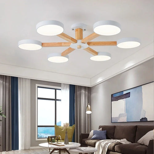 Modern Wooden Ceiling Light For Living Room 3/6/8 Lights Indoor Led Lights Luminaire Suspension Decoration Bedroom Hanglamp - vue 5 sur 15