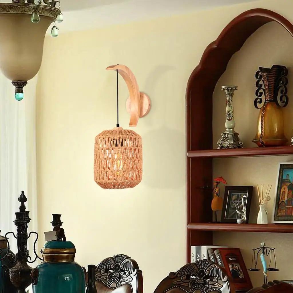 applique murale rétro en bois et corde de chanvre décoration vintage - vue 7 sur 9