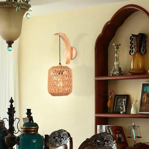 applique murale rétro en bois et corde de chanvre décoration vintage - vue 7 sur 9