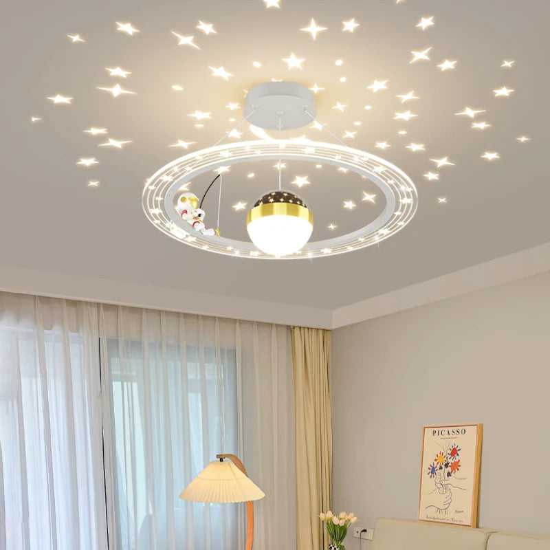 Lustre LED rond d'astronaute à gradation pour chambre d'enfant