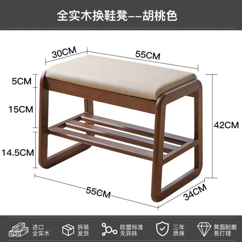 banc à chaussures en bois massif pour rangement pratique - vue 5 sur 9
