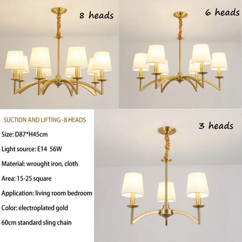 lustre rétro américain en tissu pour décoration intérieur lumineux - vue 6 sur 10