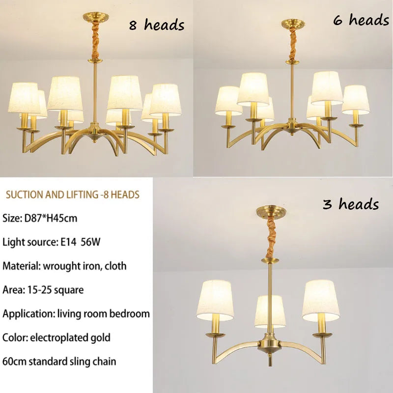 lustre rétro américain en tissu pour décoration intérieur lumineux - vue 5 sur 10