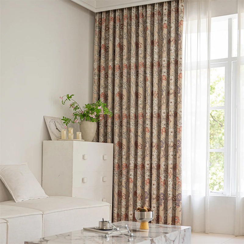 Rideau occultant motif floral style moderne pour salon