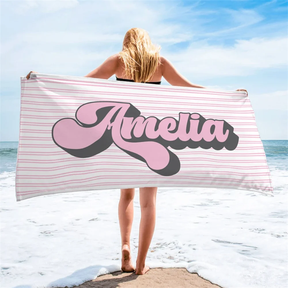Serviette de plage personnalisée rayures style hippie retro - vue 3 sur 5