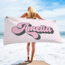 Serviette de plage personnalisée rayures style hippie retro