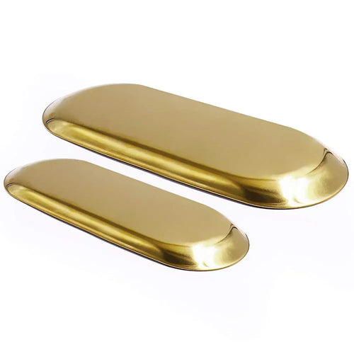 plateau de rangement ovale en acier inoxydable doré pour divers objets - vue 4 sur 6