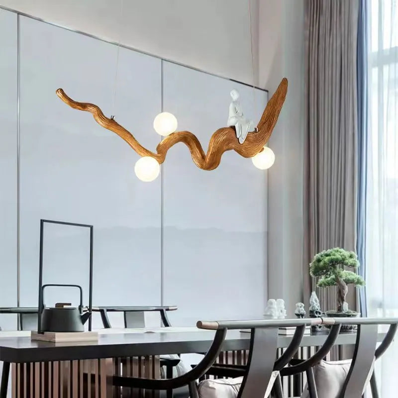 Lustre design Zen résine style bois à Branches suspension