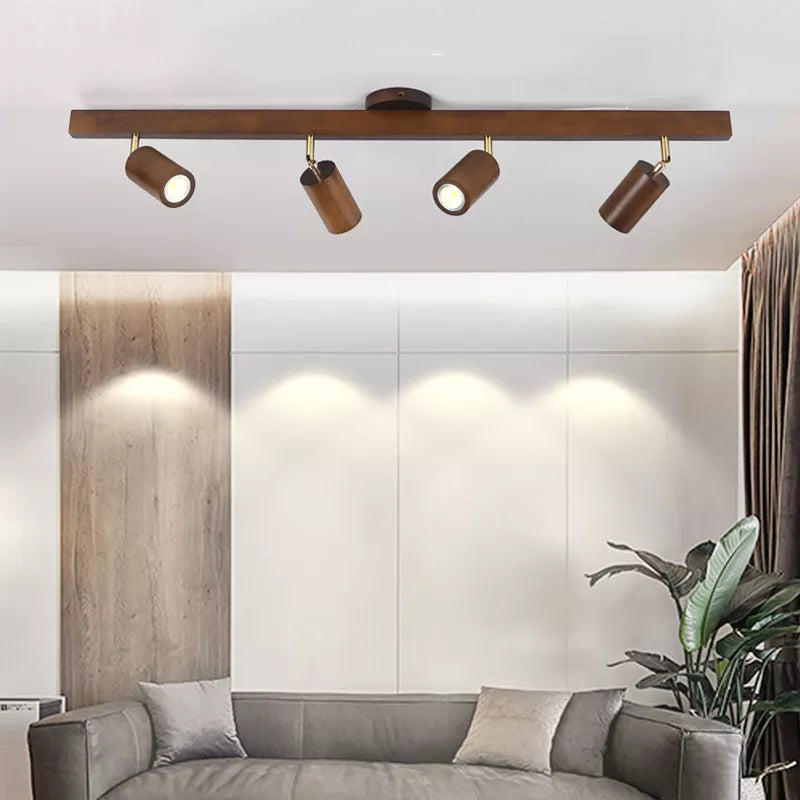 Nouveau Grain de bois Led lustres avec projecteur pour salon chambre plafonniers éclairage décor noir Lustre cuisine luminaire