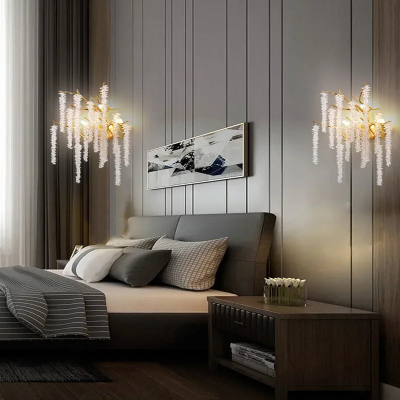 applique murale led moderne en cristal branches de fleurs design art déco