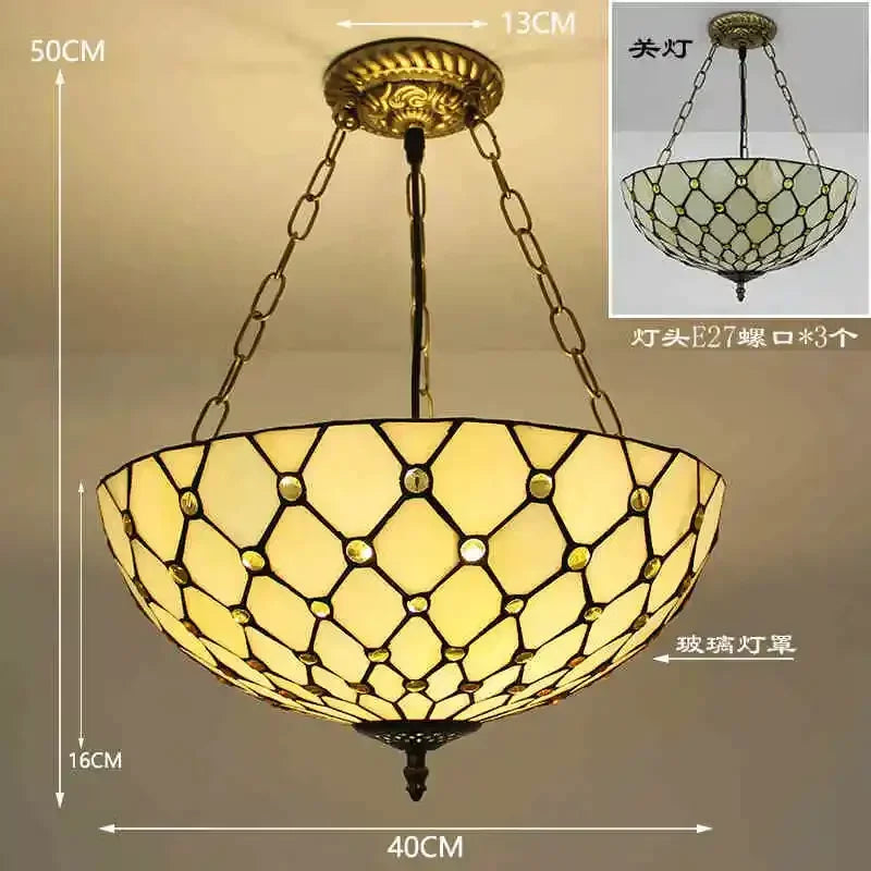 lustre en verre teinté style tiffany pour décoration intérieure suspendue - vue 4 sur 11