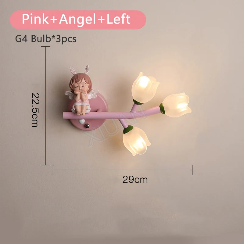 applique murale led g4 fille lapin fleur pour enfants