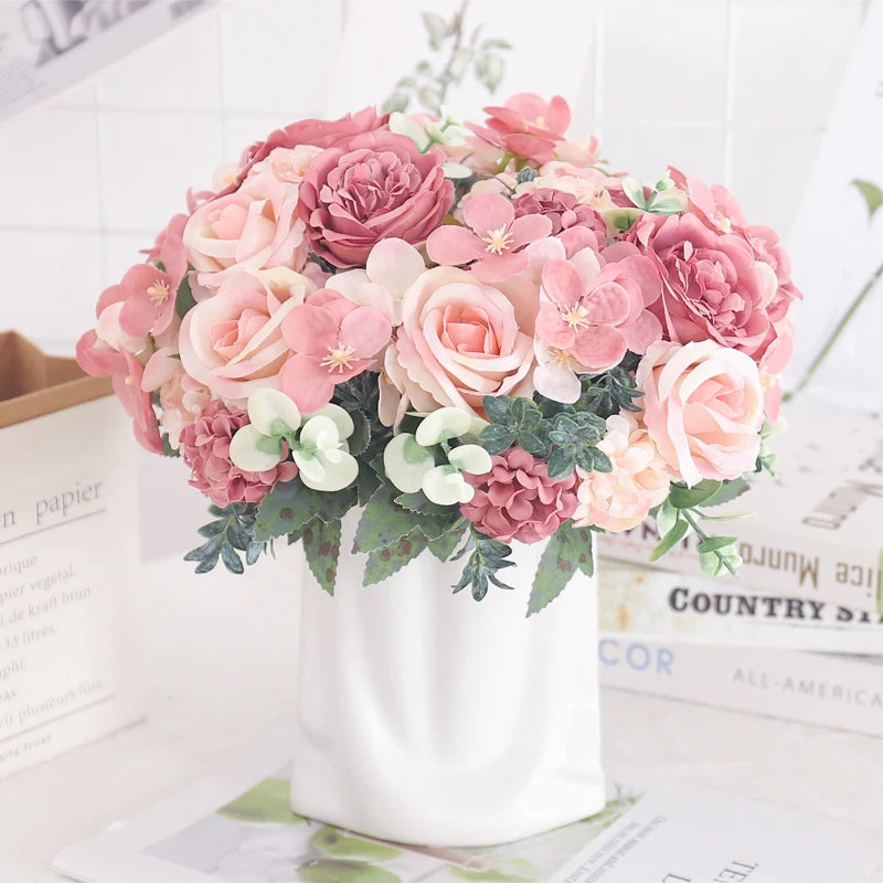 fleurs artificielles soie pivoine hortensia décoration mariage bouquet - vue 3 sur 40