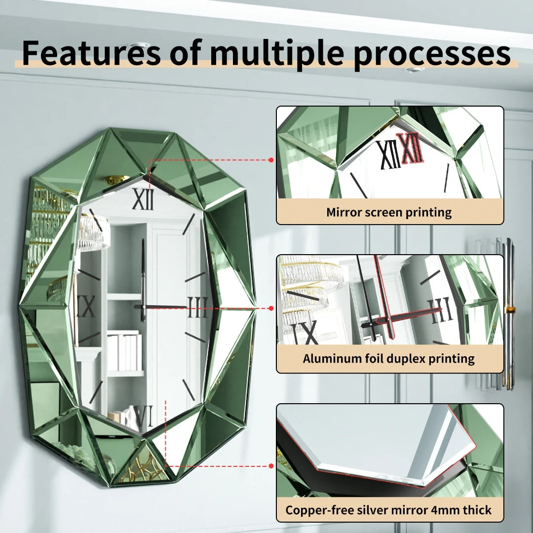 miroir mural décoratif asymétrique en verre argenté avec détails biseautés - vue 6 sur 9